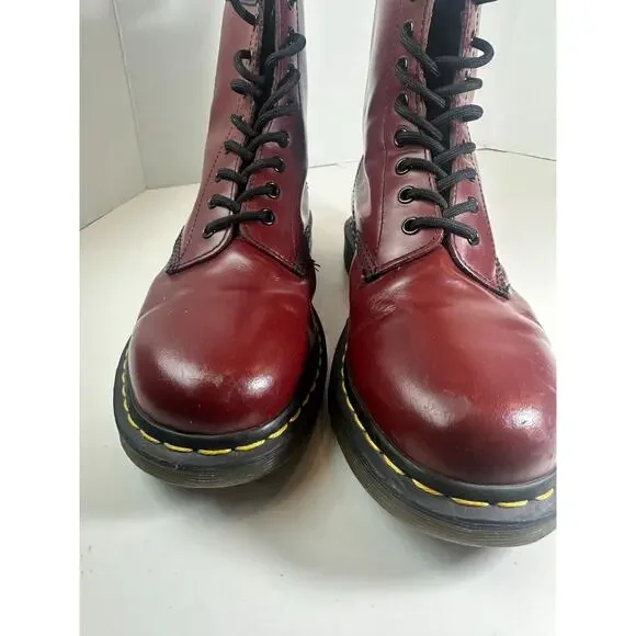 Doc Dr. Martens 1460 Leather Boots Cherry Red Lace Up US Women's Size 10 Men's 9 - Picture 7 of 16